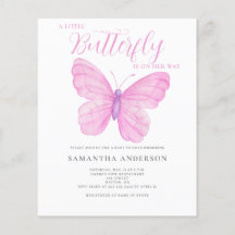 Invitación de baby shower rosa de mariposa económi