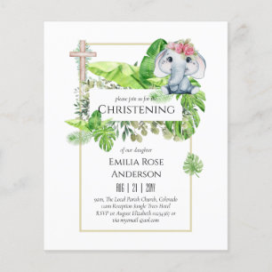 Flyer Invitación de bautizo de elefante bebé para niñas