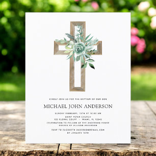 Flyer Invitación de bautizo de eucalipto Sage con presup