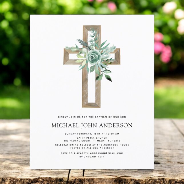 Flyer Invitación de bautizo de eucalipto Sage con presup (Subido por el creador)