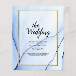 Flyer INVITACIÓN de Boda Abstracta con Tinta Dorada y Az