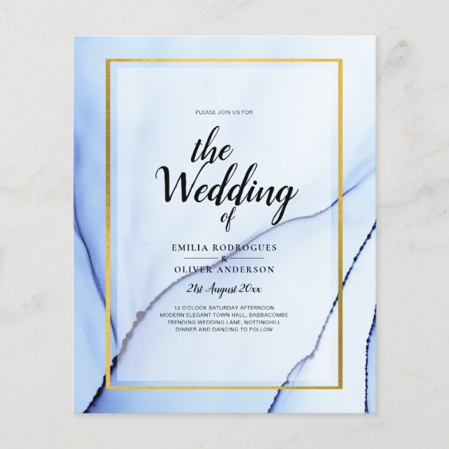 Flyer INVITACIÓN de Boda Abstracta con Tinta Dorada y Az (Frente)