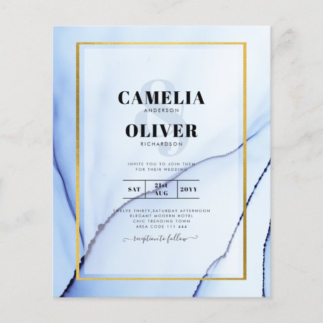 Flyer Invitación de boda abstracta de tinta azul marino  (Frente)