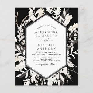 Flyer Invitación de boda botánica negra boho económica