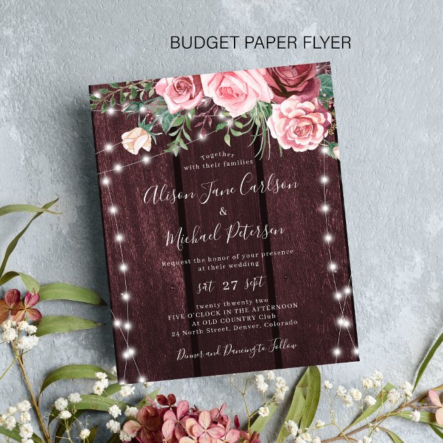 Flyer Invitación de boda burgundy con toque rústico y pr (Subido por el creador)