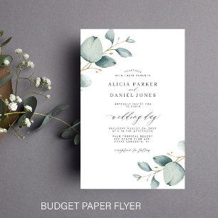 Flyer Invitación de boda chic con verde eucalipto económ