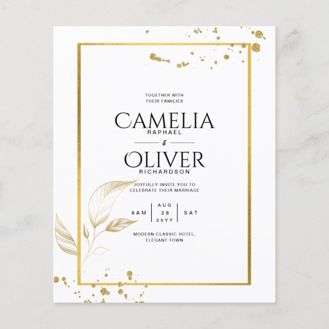Flyer Invitación de Boda Clásica Blanca con Foto Presupu (Frente)