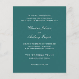 Flyer Invitación de boda clásica en azul teal de dinero
