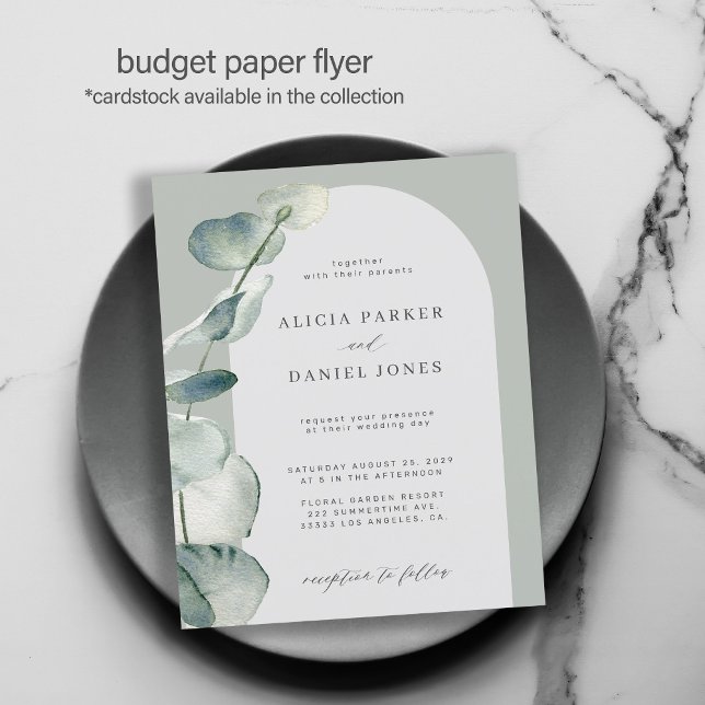 Flyer Invitación de boda con arco de eucalipto de Budget (Subido por el creador)
