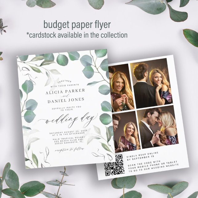 Flyer Invitación de boda con código QR de eucalipto econ (Subido por el creador)