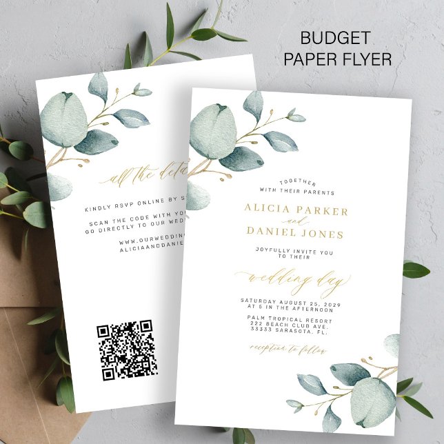 Flyer Invitación de boda con código QR de eucalipto todo (Subido por el creador)
