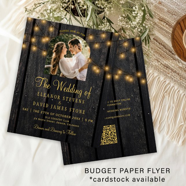 Flyer Invitación de boda con código QR de madera rústica (Subido por el creador)