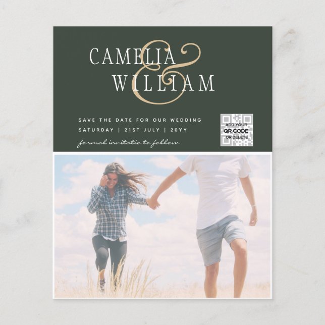 Flyer Invitación de Boda con Código QR para Guardar la F (Frente)