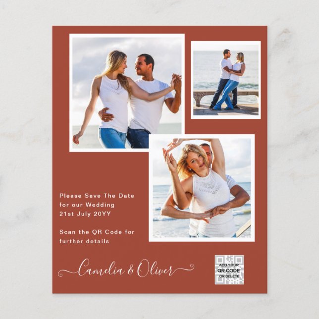 Flyer Invitación de Boda con Código QR para Guardar la F (Frente)
