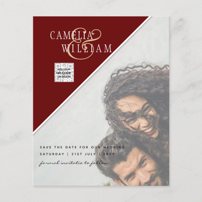 Flyer Invitación de Boda con Código QR para Guardar la F (Frente)