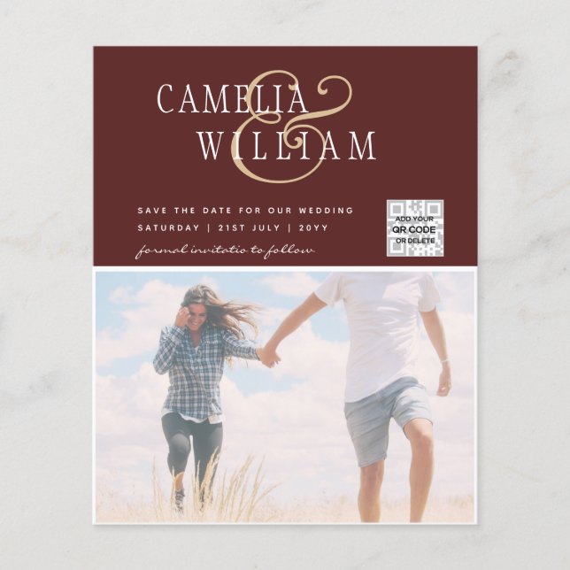Flyer Invitación de Boda con Código QR para Guardar la F (Frente)