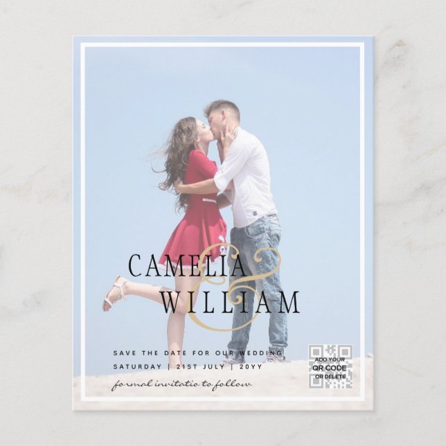 Flyer Invitación de boda con código QR para guardar la f (Frente)