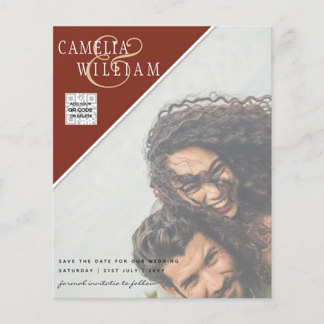 Flyer Invitación de Boda con Código QR para Reservar Fec (Frente)