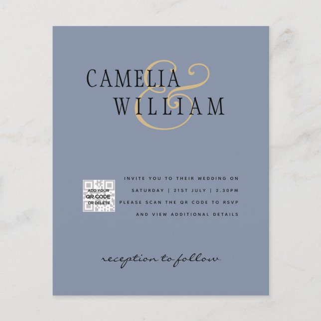 Flyer Invitación de Boda con Código QR para RSVP Azul Po (Frente)