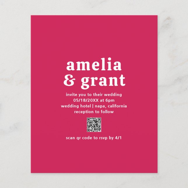 Flyer Invitación de boda con código QR Viva Magenta econ (Frente)