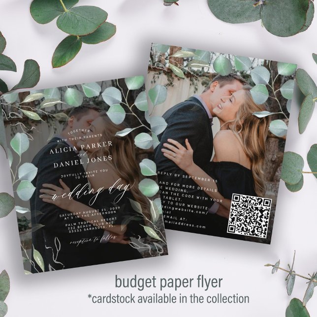 Flyer Invitación de boda con código QR y foto de eucalip (Subido por el creador)