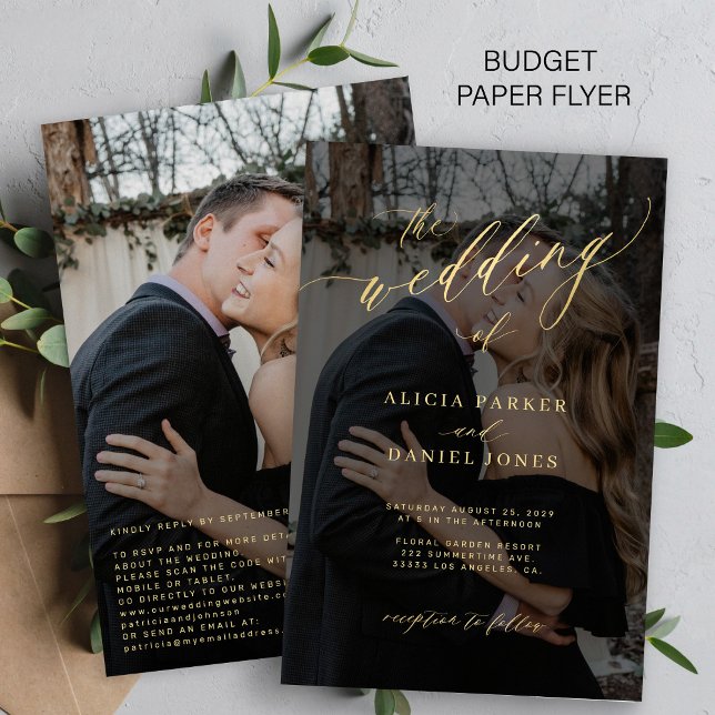 Flyer Invitación de boda con código QR y guión dorado ec (Subido por el creador)