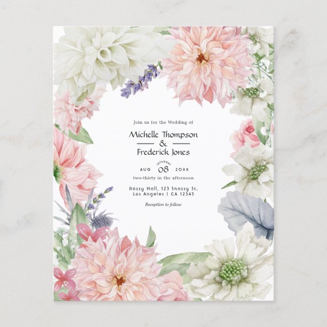 Flyer Invitación de boda con dalia rosa pastel (Frente)