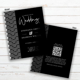 Flyer Invitación de boda con encaje blanco y negro econó