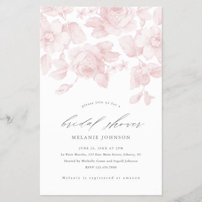 Flyer Invitación de boda con flores de guión rosa económ (Frente)
