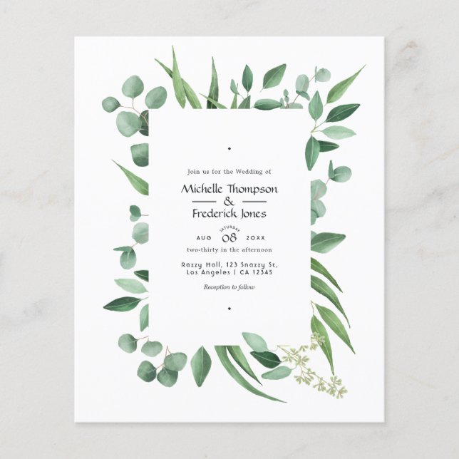 Flyer Invitación de boda con follaje de eucalipto (Frente)