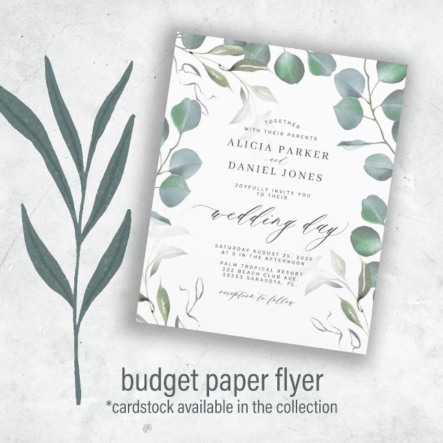 Flyer Invitación de boda con follaje de eucalipto económ (Subido por el creador)