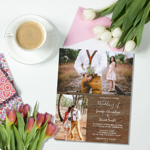 Flyer Invitación de boda con foto de madera rústica econ