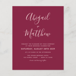 Flyer Invitación de boda con foto moderna de Borgoña eco