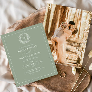 Flyer Invitación de boda con foto y cresta verde sabio c