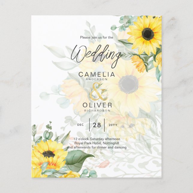 Flyer Invitación de Boda con Foto y Girasoles (Frente)