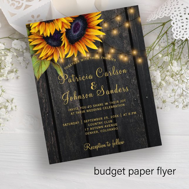 Flyer Invitación de boda con girasoles y luces rústicas  (Subido por el creador)
