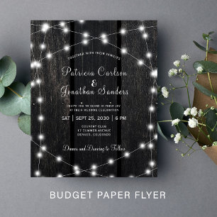 Flyer Invitación de boda con luces de madera de granero 