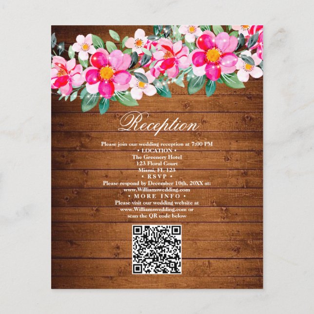 Flyer Invitación de boda con luces florales rosadas de m (Atrás)