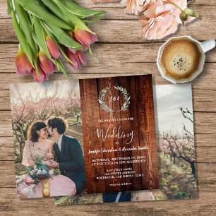 Flyer Invitación de boda con monograma de madera de gran