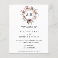 Invitación de boda con monograma rosa polvoriento 