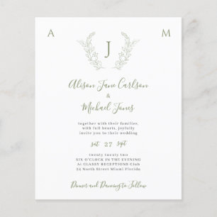 Flyer Invitación de boda con monograma y vegetación de p
