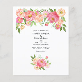 Flyer Invitación de boda con peonías acuarela rosa paste