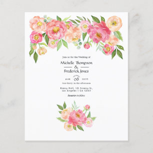 Flyer Invitación de boda con peonías acuarela rosa paste