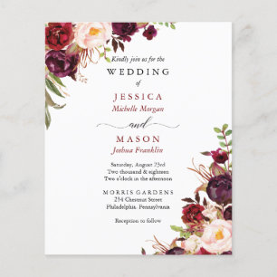 Flyer Invitación de boda con presupuesto de Borgoña Mars