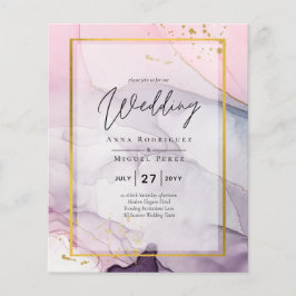 Flyer Invitación de boda con tinta rosa púrpura lavanda 