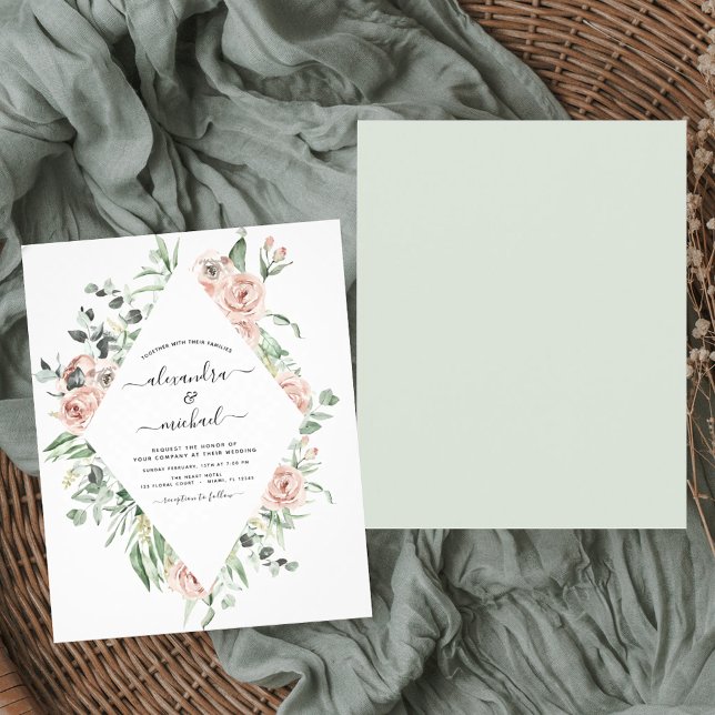 Flyer Invitación de boda con verde polvoriento rosa econ (Subido por el creador)