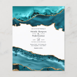 Flyer Invitación de boda de ágata dorada y azul turquesa