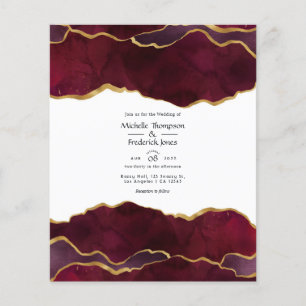 Flyer Invitación de boda de ágata dorada y borgoña