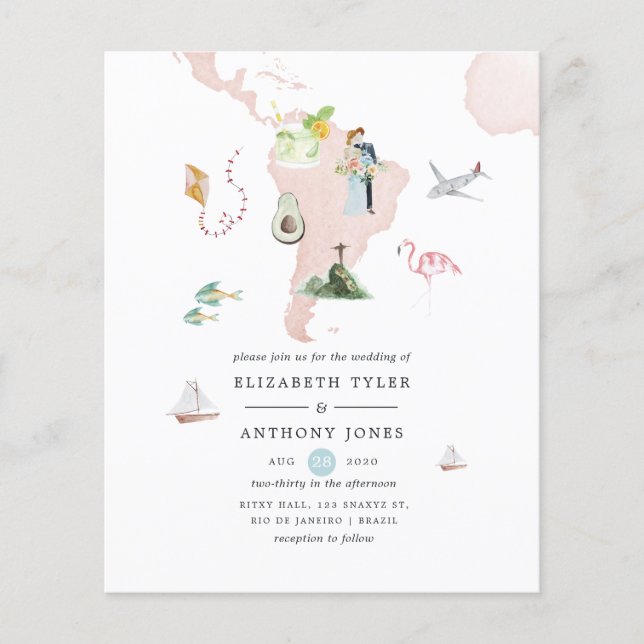 Flyer Invitación de boda de destino de mapa de acuarela  (Frente)