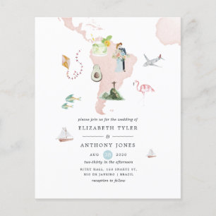 Flyer Invitación de boda de destino de mapa de acuarela 